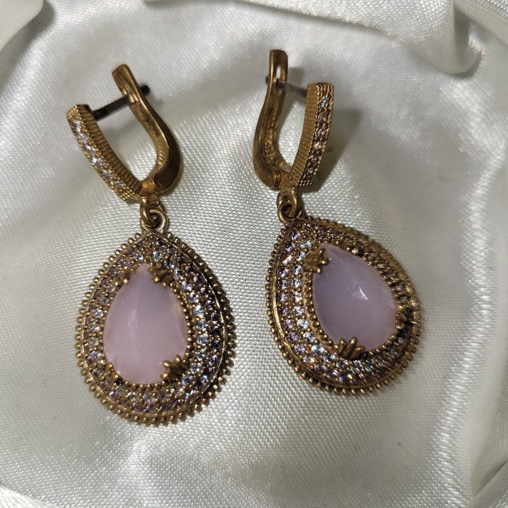 Turkish 925 Sterling Silver 15 gram  Handmade Pink Oval Quartz /Topaz Earrings
